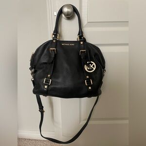 Michael Kors Black Pebbled Leather Satchel with Gold Hardware